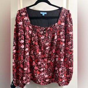 Draper James Squareneck Blouse Floral Top long sleeves size Large